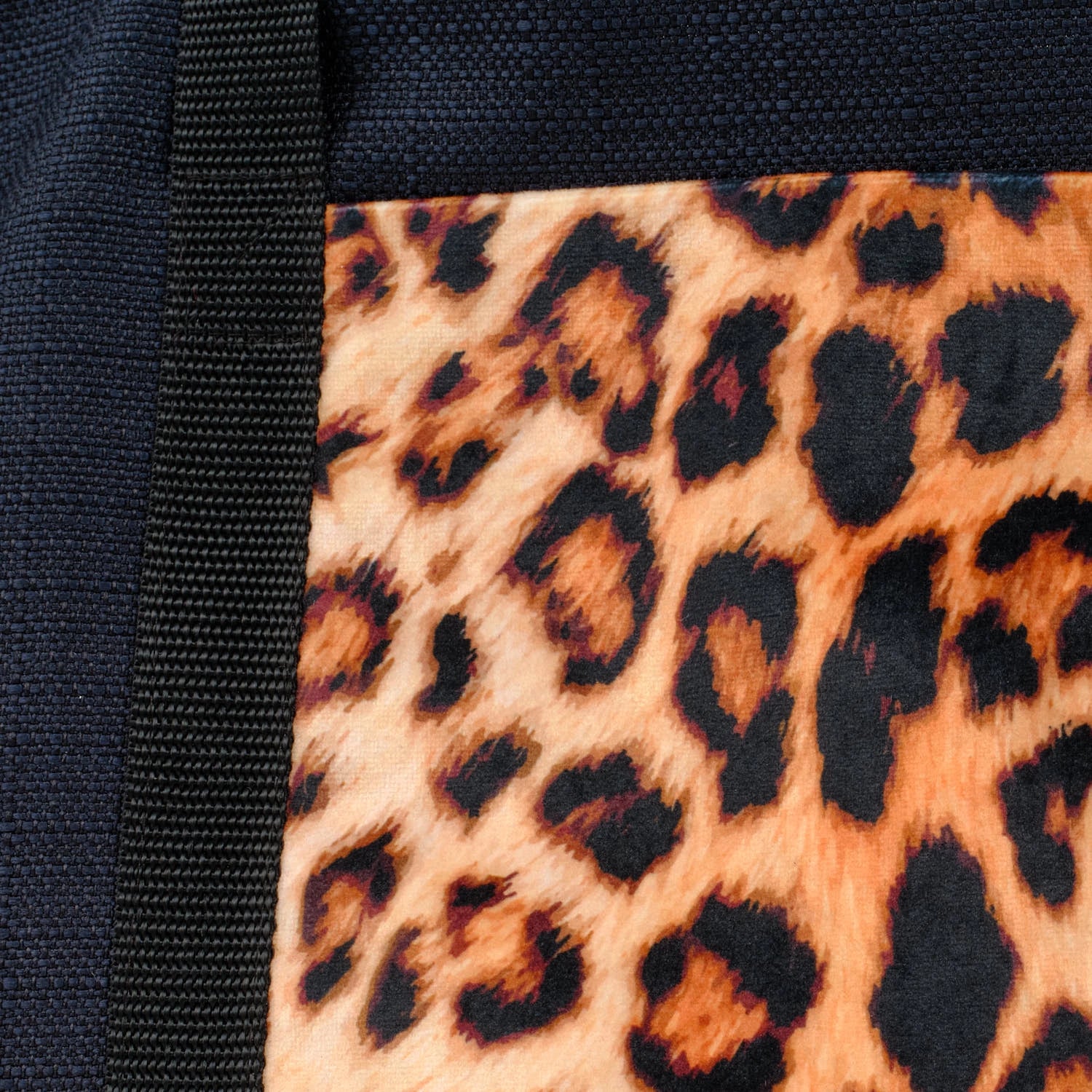 Black tote bag with leopard print velvet remnant fabric front pocket matching purse set fully lined made in Melbourne Eloise the label