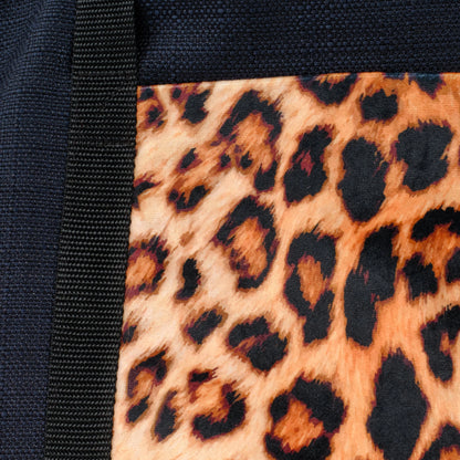 Black tote bag with leopard print velvet remnant fabric front pocket matching purse set fully lined made in Melbourne Eloise the label