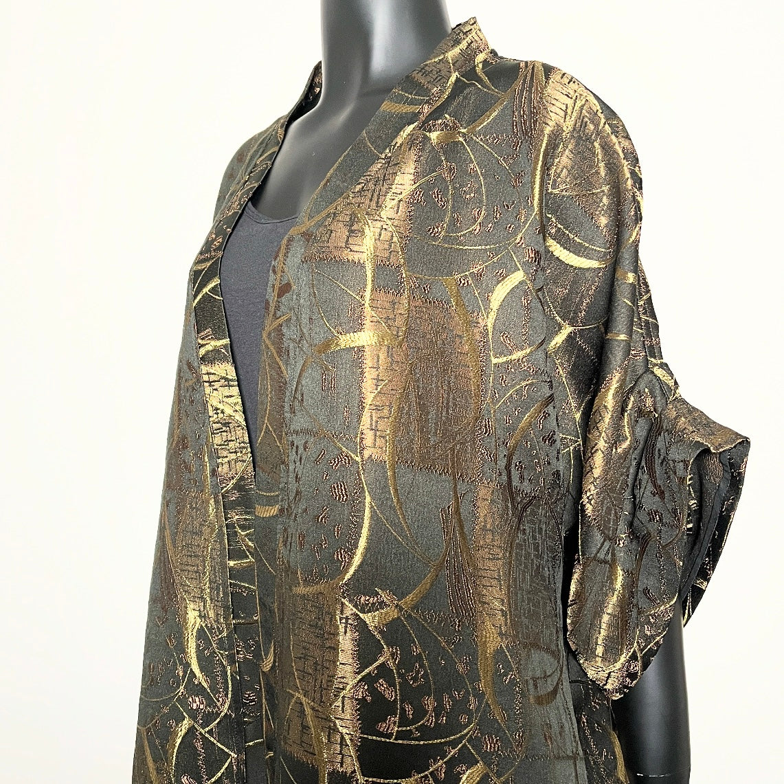 A-line swing coat in gold bronze jacquard evening coat event wear melbourne made eloise the label