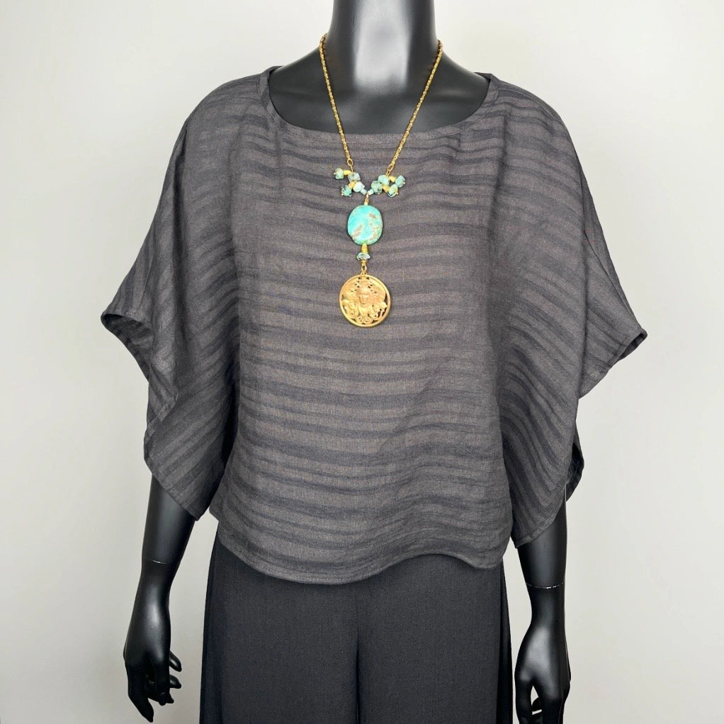 Florence Top - Black Linen Stripe