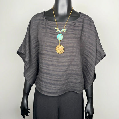 Florence Top - Black Linen Stripe