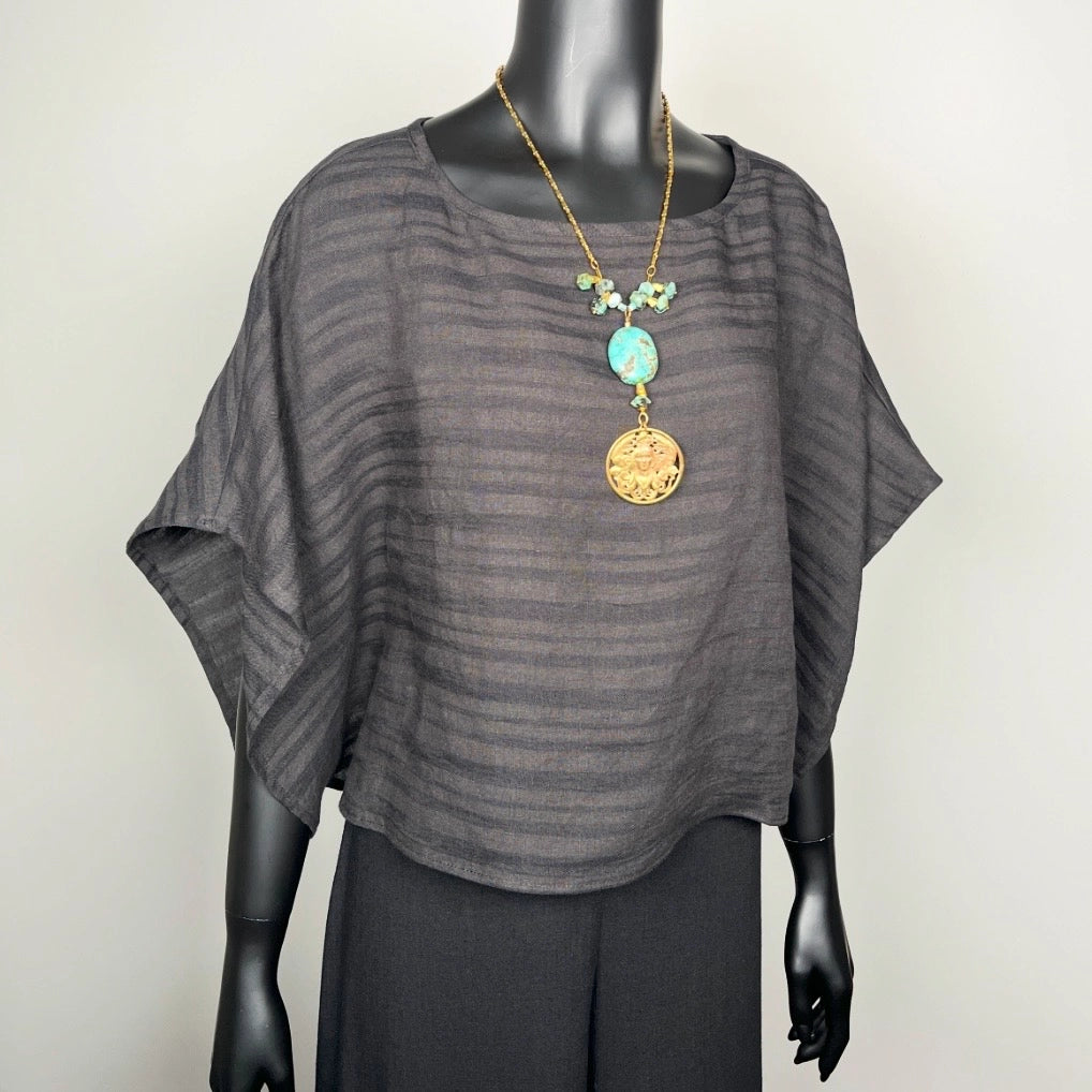 Florence Top - Black Linen Stripe