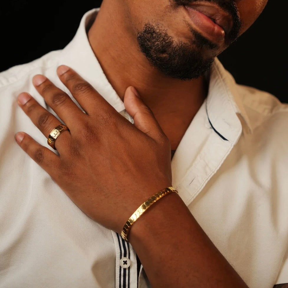 Gold Snake Scale Cuff Bangle