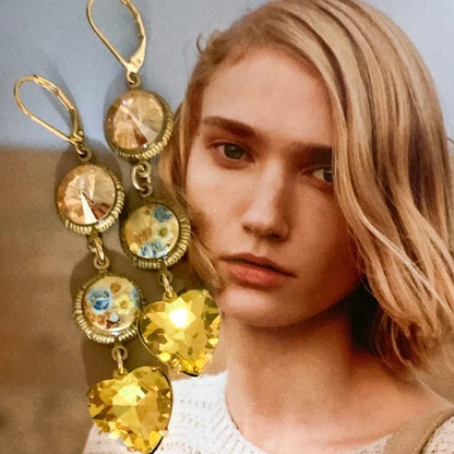 Golden Spirit Earrings - Hand Painted Cameos And Vintage Cut Crystals