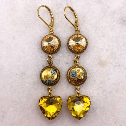 Golden Spirit Earrings - Hand Painted Cameos And Vintage Cut Crystals