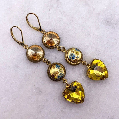 Golden Spirit Earrings - Hand Painted Cameos And Vintage Cut Crystals