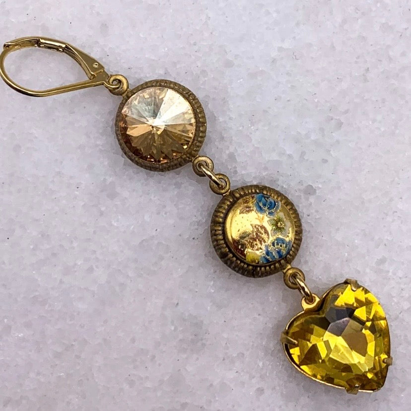 Golden Spirit Earrings - Hand Painted Cameos And Vintage Cut Crystals