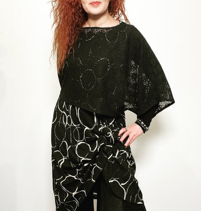 black lace top relaxed fit top oversized top ladies top feature sleeve ladies apparel stylish clothing handmade in melbourne classy elegant clothing timeless pieces timeless clothing classic style unique clothing unique style ageless style luxe fabrics statement clothing statement style evening style clothing womens clothing made in australia eloise the label