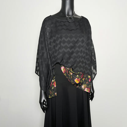 Havana Top - Black Georgette With Floral Hemline Trim