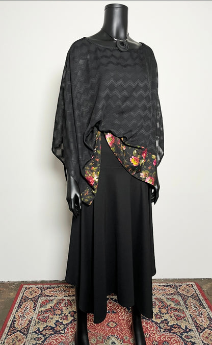 Havana Top - Black Georgette With Floral Hemline Trim