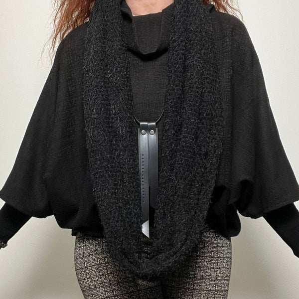 black chenille knit scarf infinity loop scarf winter scarf hand made in melbourne eloise the label 
