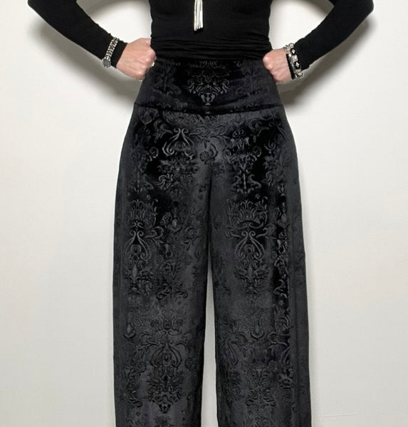 black velvet pant wide leg pant ladies apparel high waisted pant stylish clothing handmade in melbourne classy elegant clothing timeless pieces timeless clothing classic style unique clothing unique style ageless style luxe fabrics statement clothing statement style evening style clothing womens clothing made in australia eloise the label