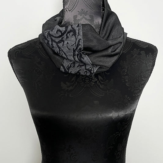 Luxe Collar - Loop Scarf - Grey With Black Vines