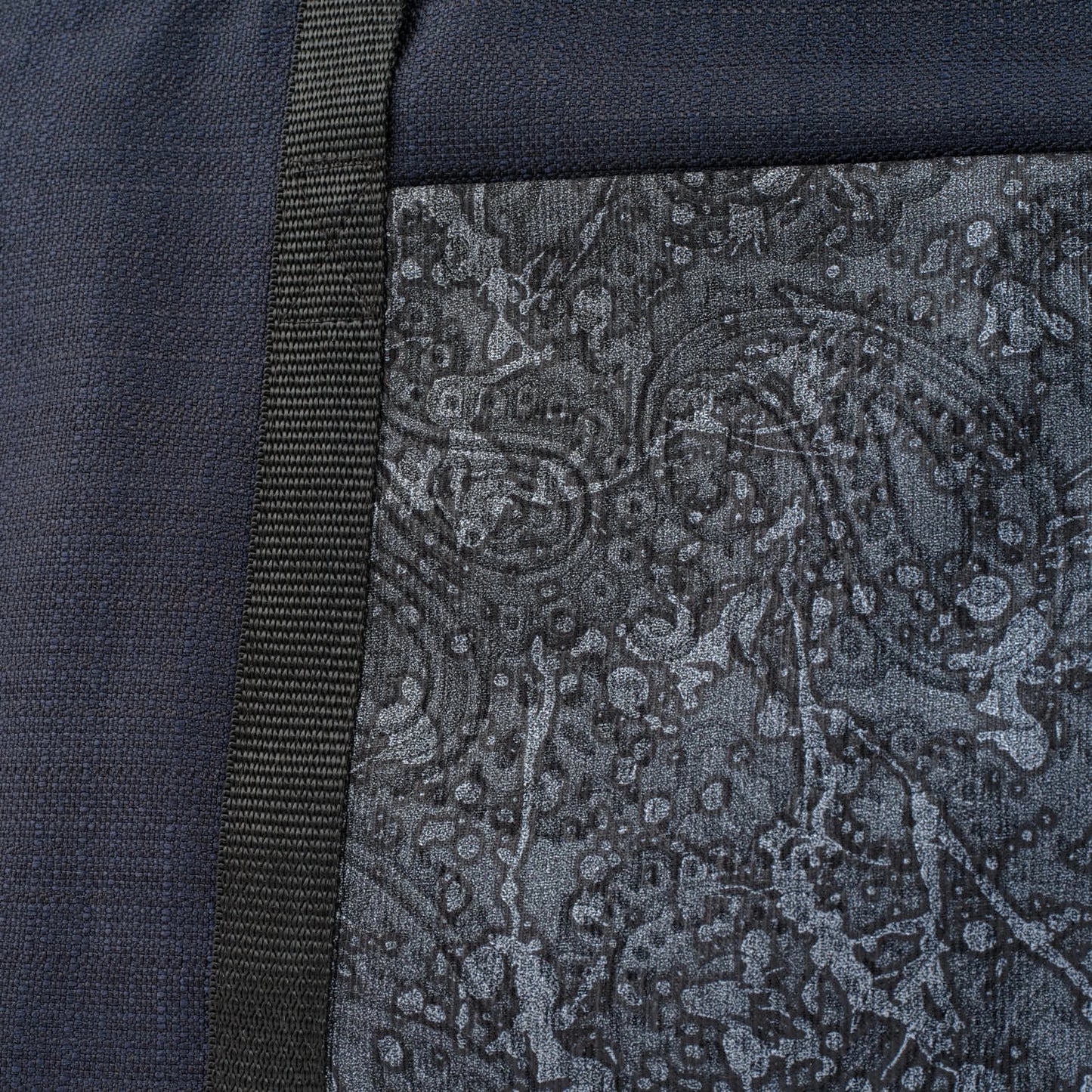 Black tote bag with grey paisley ink splatter remnant fabric front pocket matching purse set fully lined made in Melbourne Eloise the label