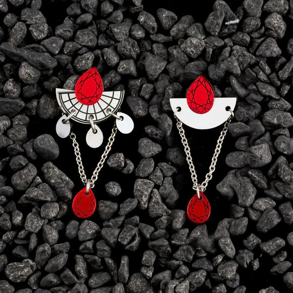 Cleopatra Stackable Stud Earrings - Ruby and Silver