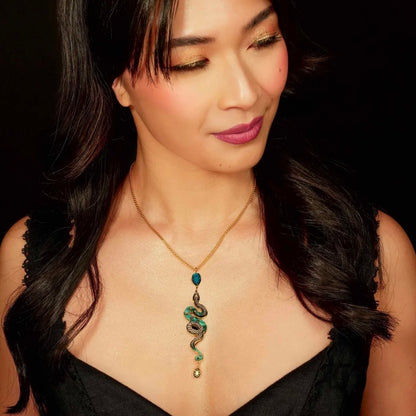 Medusa Snake Necklace - Teal And Gold