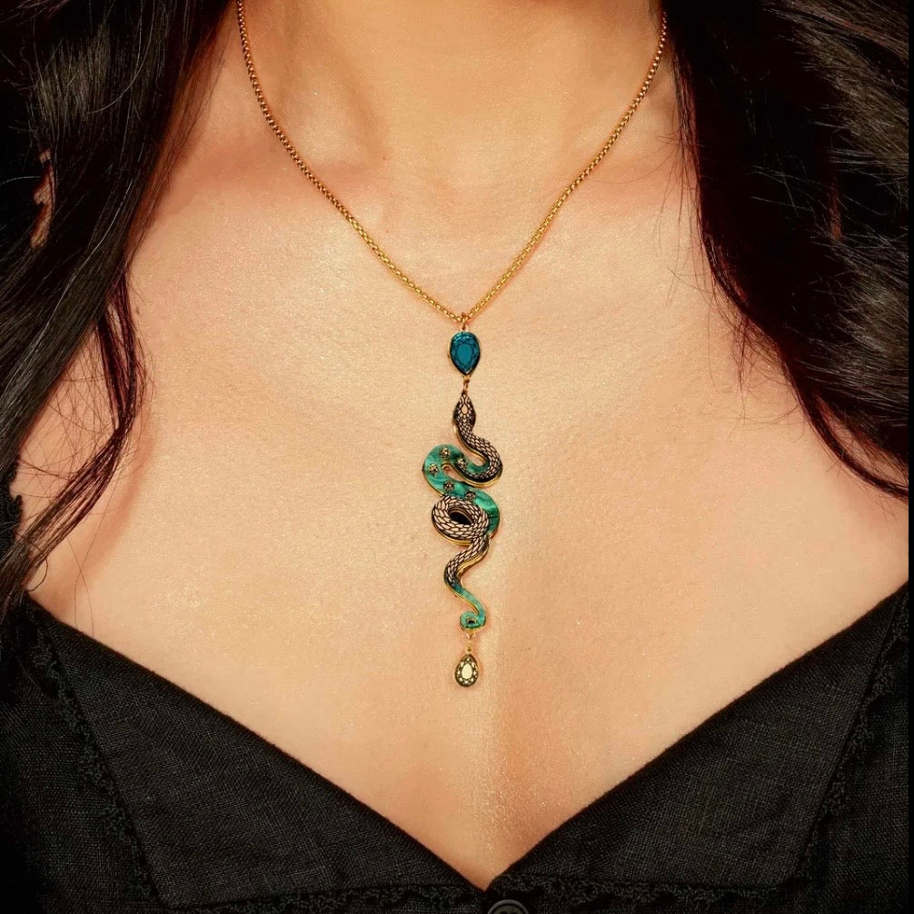 Medusa Snake Necklace - Teal And Gold