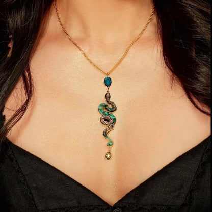 Medusa Snake Necklace - Teal And Gold
