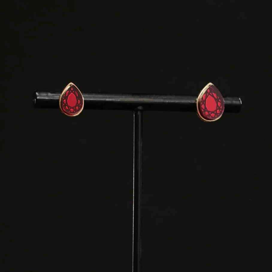 Cleopatra Armoured Stackable Stud Earrings Set - Gold and Ruby Red