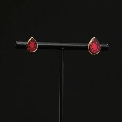 Cleopatra Armoured Stackable Stud Earrings Set - Gold and Ruby Red