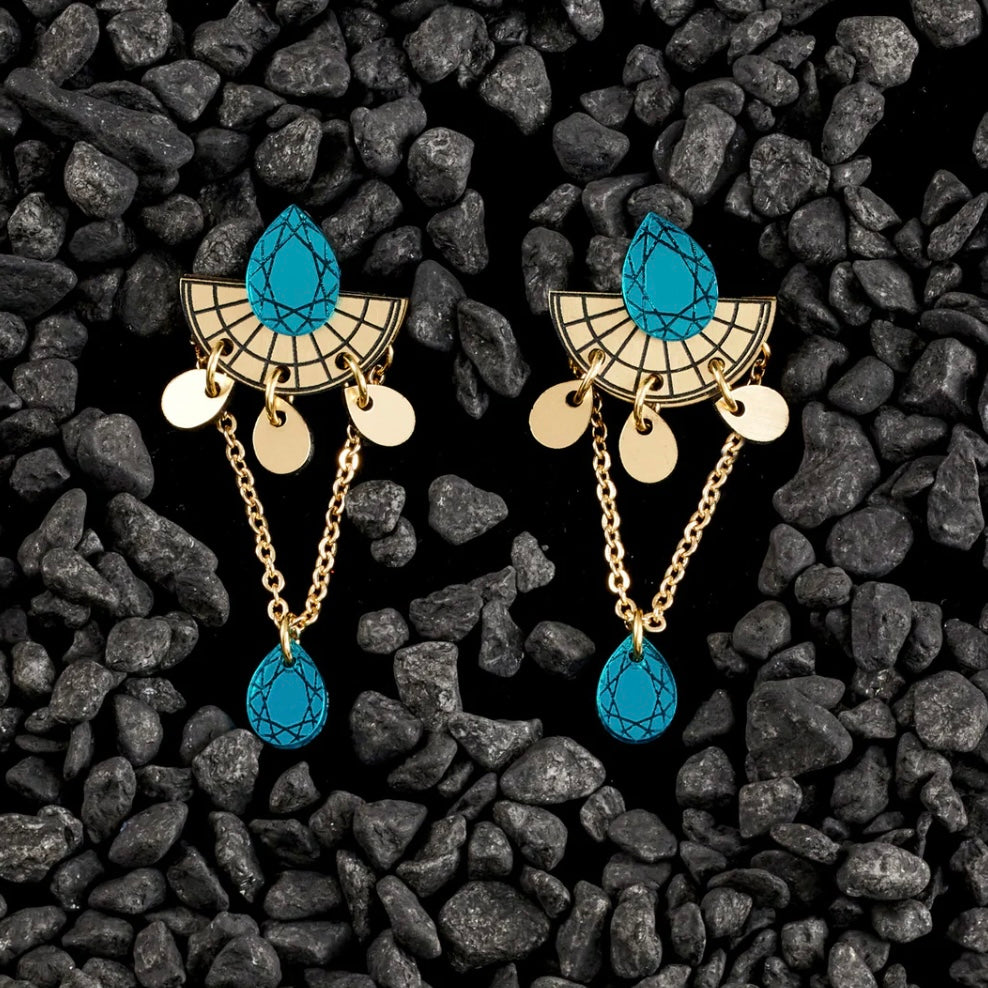 Cleopatra Stackable Stud earrings - Teal and Gold