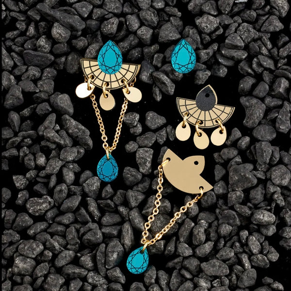 Cleopatra Stackable Stud earrings - Teal and Gold