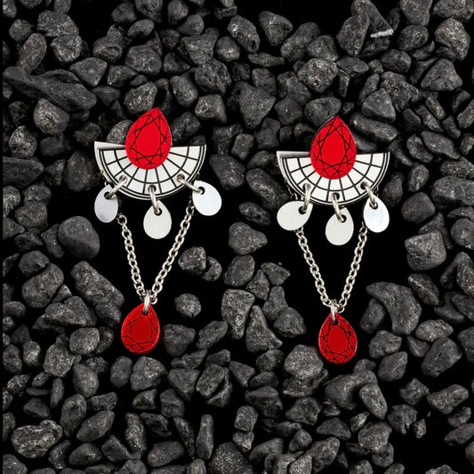 Cleopatra Stackable Stud Earrings - Ruby and Silver
