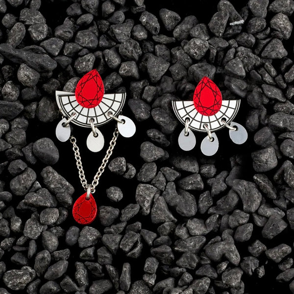 Cleopatra Stackable Stud Earrings - Ruby and Silver