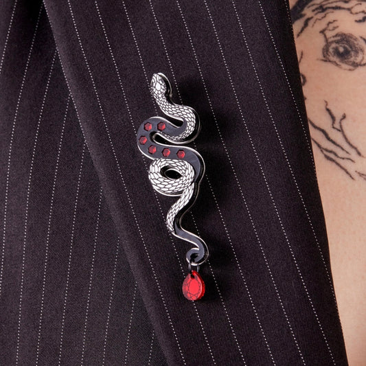 Medusa Snake Brooch - Ruby and black