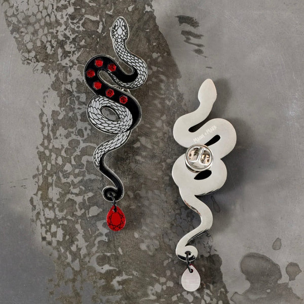 Medusa Snake Brooch - Ruby and black