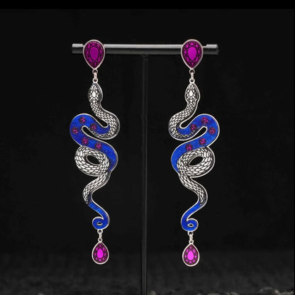Snake earrings in purple and blue and silver  made in Australia Eloise the label