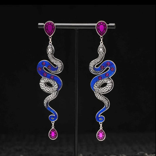 Snake earrings in purple and blue and silver  made in Australia Eloise the label