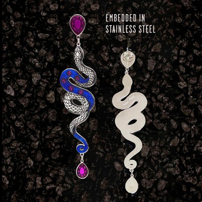 Snake earrings in purple and blue and silver  made in Australia Eloise the label
