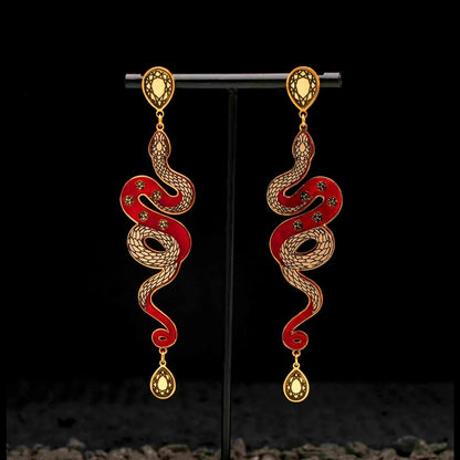 Snake earrings in ruby red and gold made in Australia Eloise the label