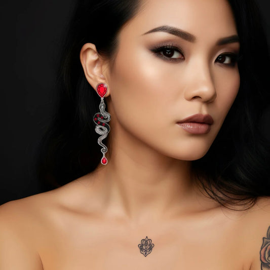 Snake earrings in red black and silver made in Australia Eloise the label