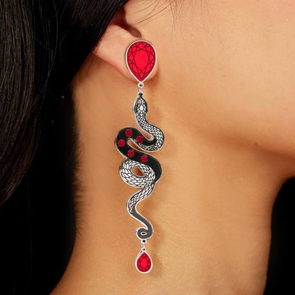 Snake earrings in red black and silver made in Australia Eloise the label