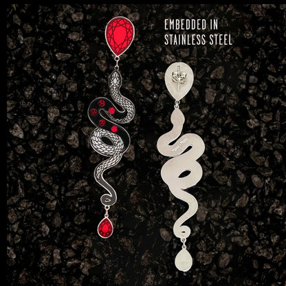 Snake earrings in red black and silver made in Australia Eloise the label