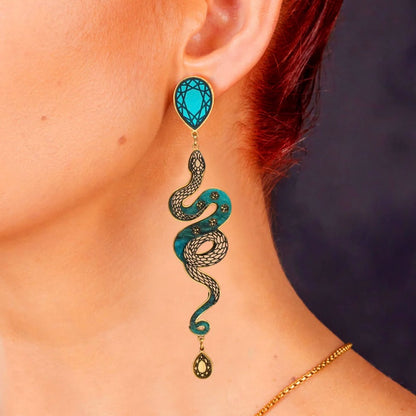 Snake earrings in teal and gold made in Australia Eloise the label