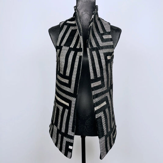 Natalia Vest - Black Striped Velvet Jacquard **Pre-Order Pricing