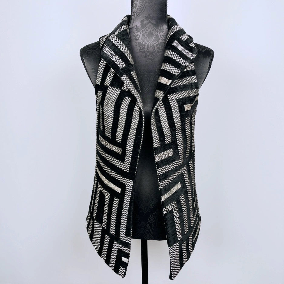 Natalia Vest - Black Striped Velvet Jacquard **Pre-Order Pricing