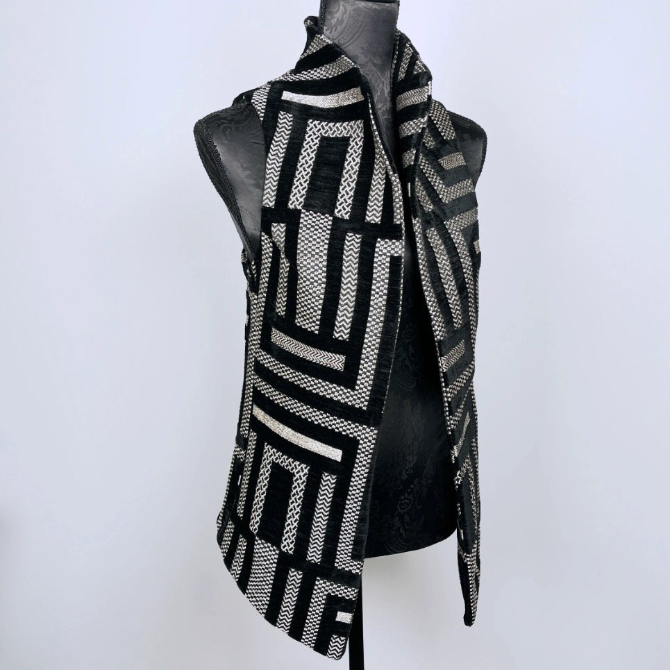 Natalia Vest - Black Striped Velvet Jacquard **Pre-Order Pricing