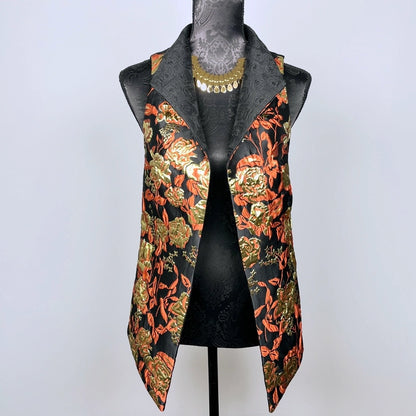 gold brocade vest stand up collar gothic style evening wear made in Melbourne Eloise the label