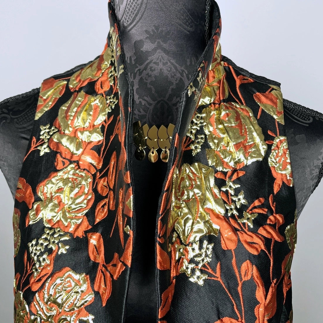 gold brocade vest stand up collar gothic style evening wear made in Melbourne Eloise the label