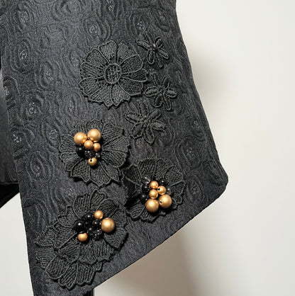 Natalia Vest - Black floral jacquard with beaded lace motifs - One Of A Kind