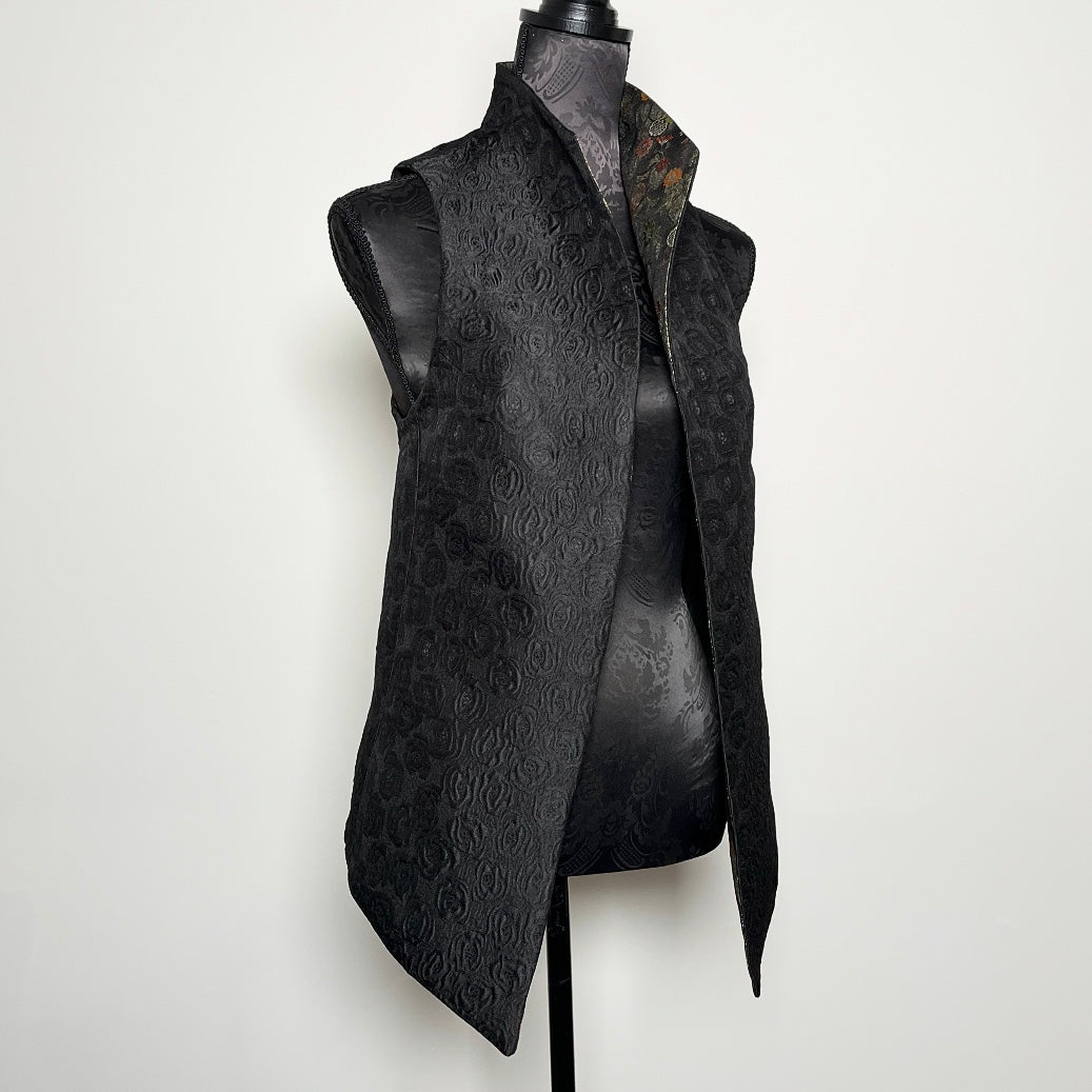 Natalia Vest - Black Jaquard with Japanese Floral Brocade