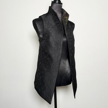 Natalia Vest - Black Jaquard with Japanese Floral Brocade