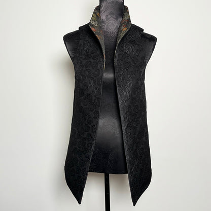 Natalia Vest - Black Jaquard with Japanese Floral Brocade