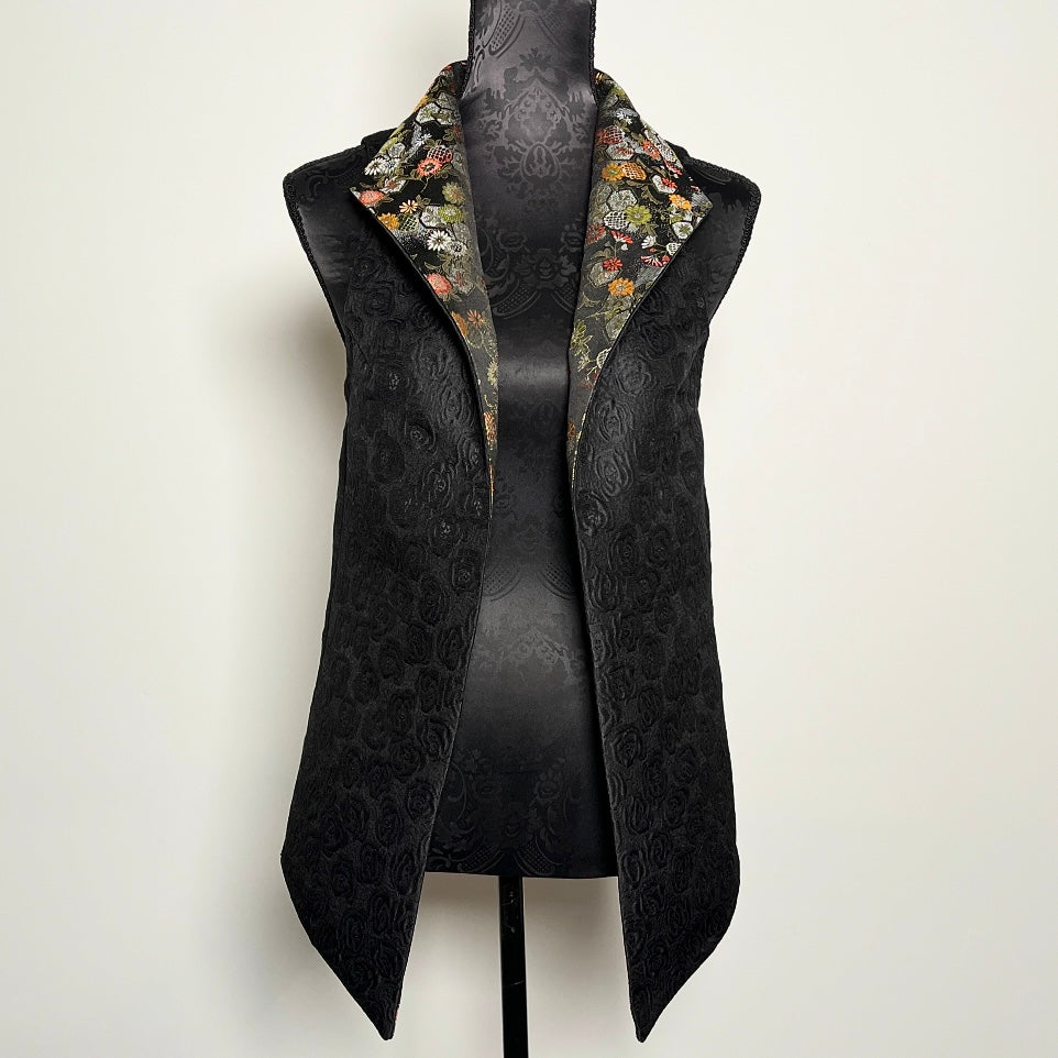 Natalia Vest - Black Jaquard with Japanese Floral Brocade