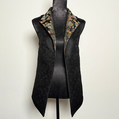 Natalia Vest - Black Jaquard with Japanese Floral Brocade