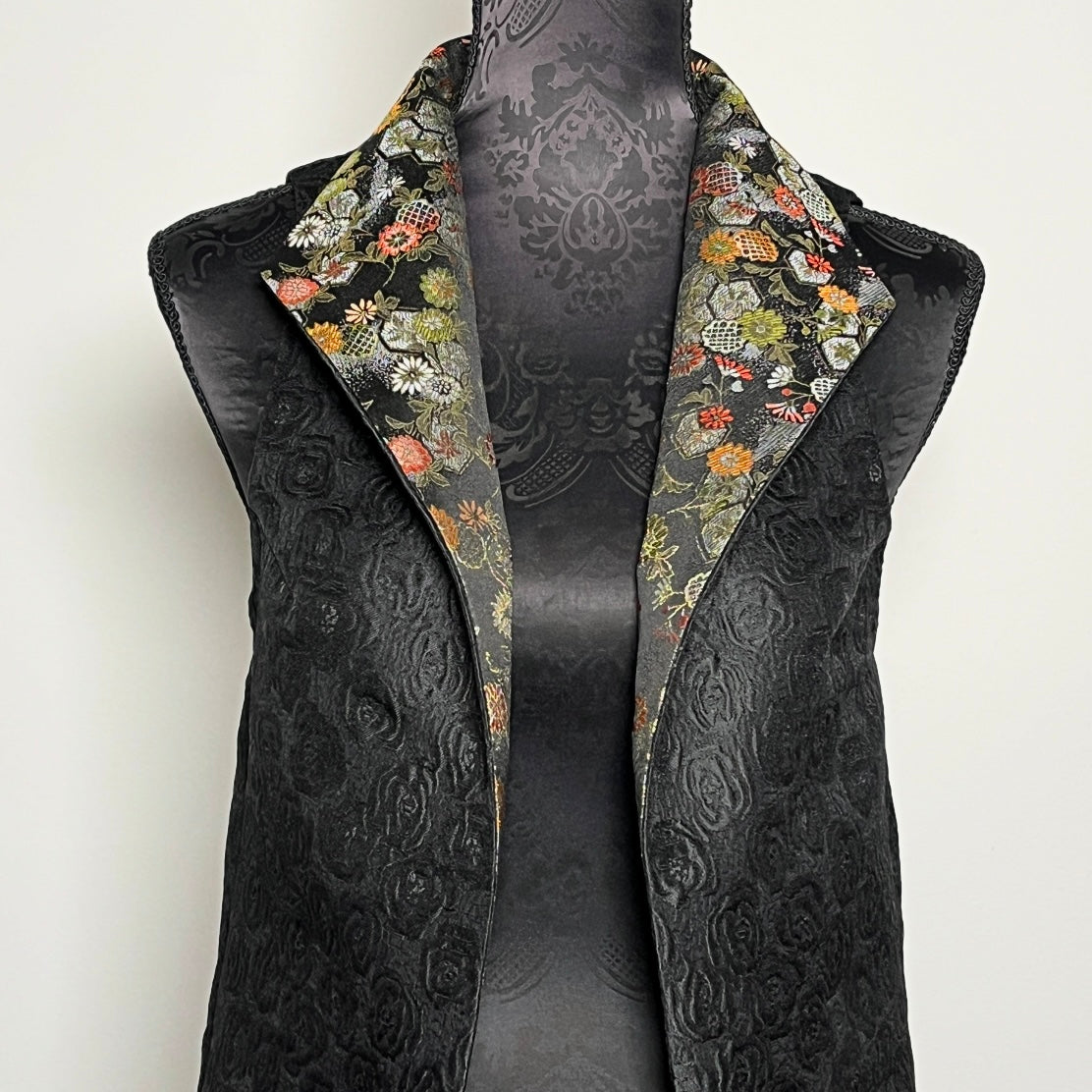 Natalia Vest - Black Jaquard with Japanese Floral Brocade